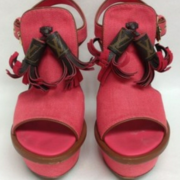 Coral denim LV Momogram Tassle wedges - Picture 4 of 7